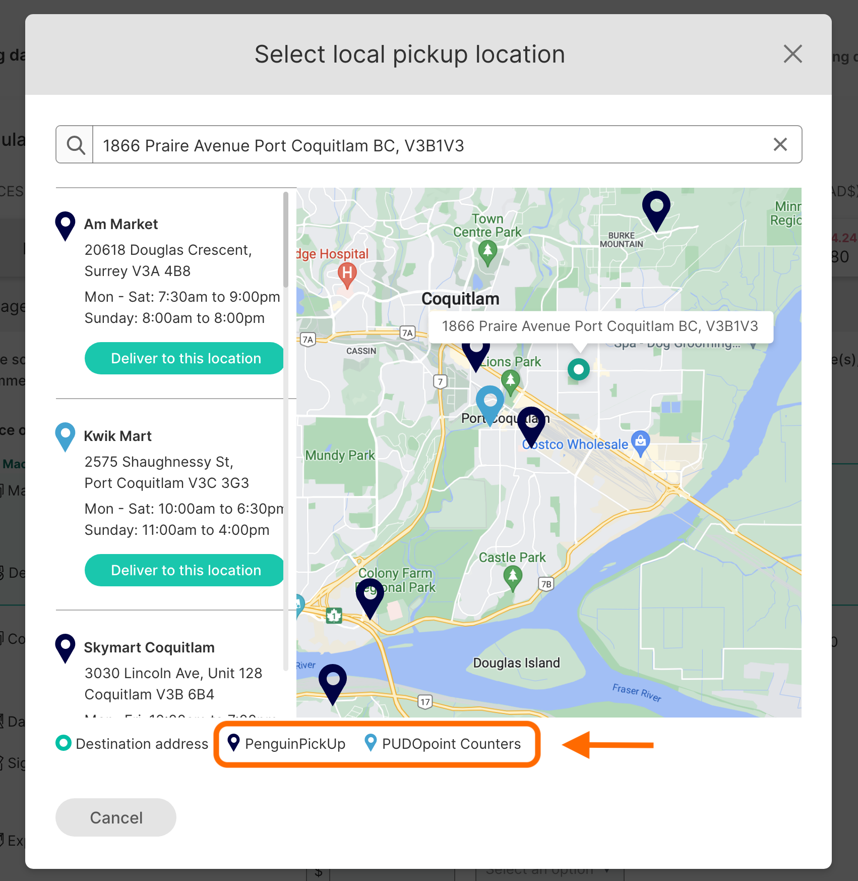 PenguinPickUp and PUDO location page